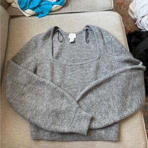 H&M Gray Ribbed Scoop Neck Sweater